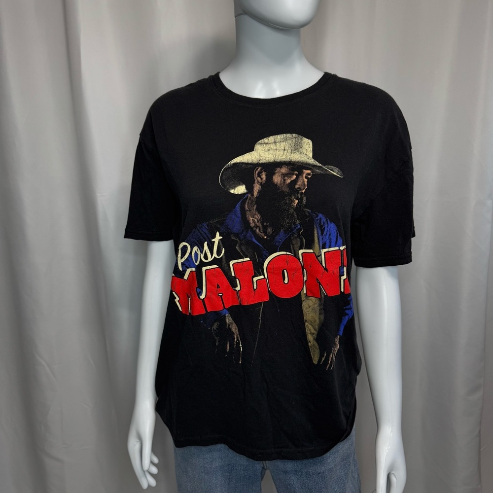 Black Graphic Tee with Red and Blue Accents
